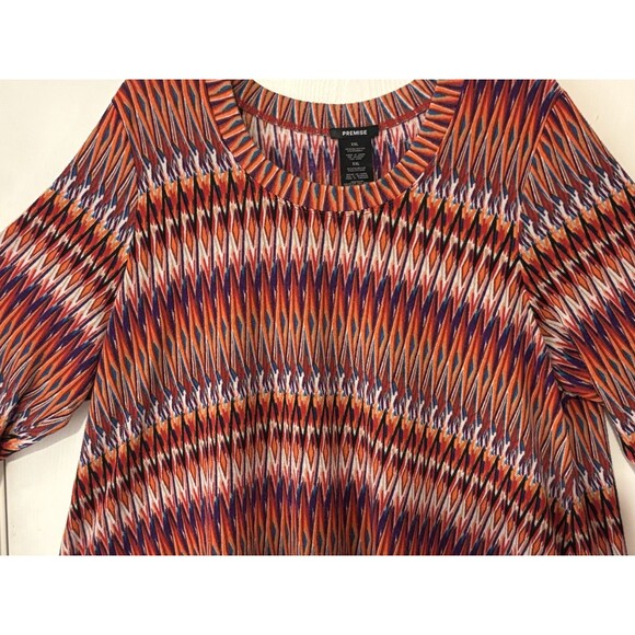 Women's Premise  2XL Top Multi Color Orange Geo Pattern 3/4 Sleeve Point Hem - Picture 8 of 13